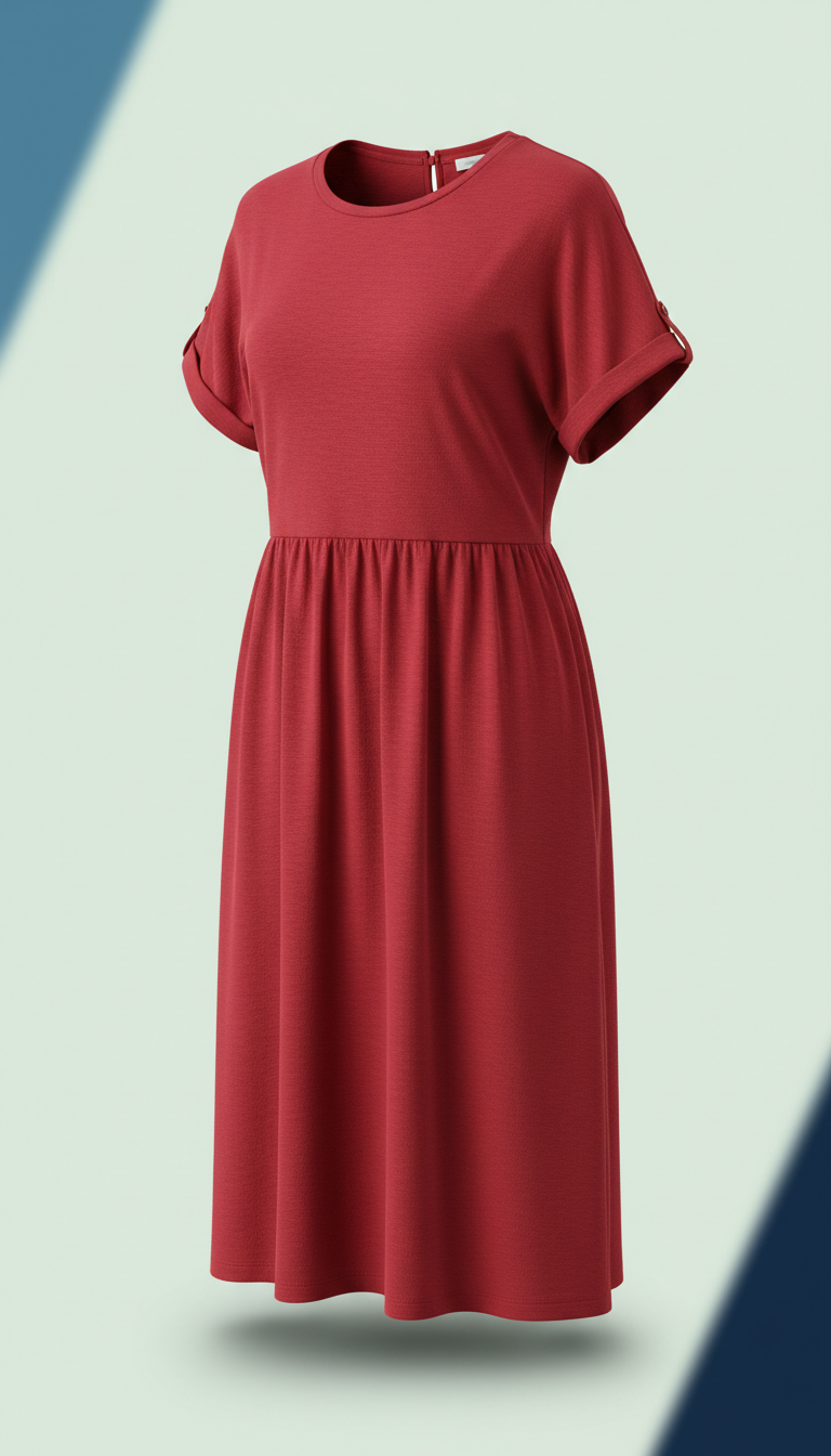 Crimson Red Casual Dress front view