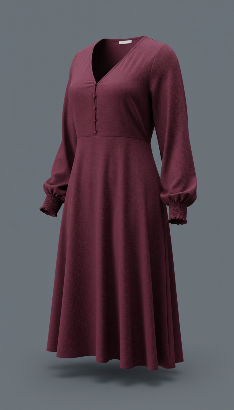 Wine Casual Dress front view