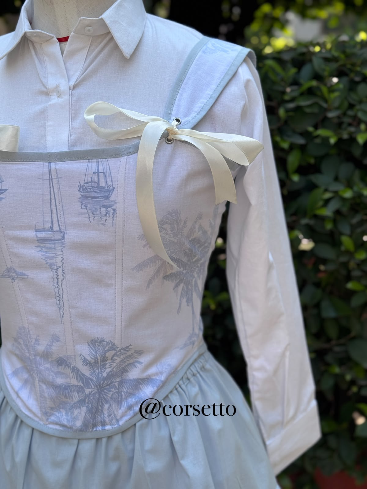Sky Blue Corset 3-Piece Set