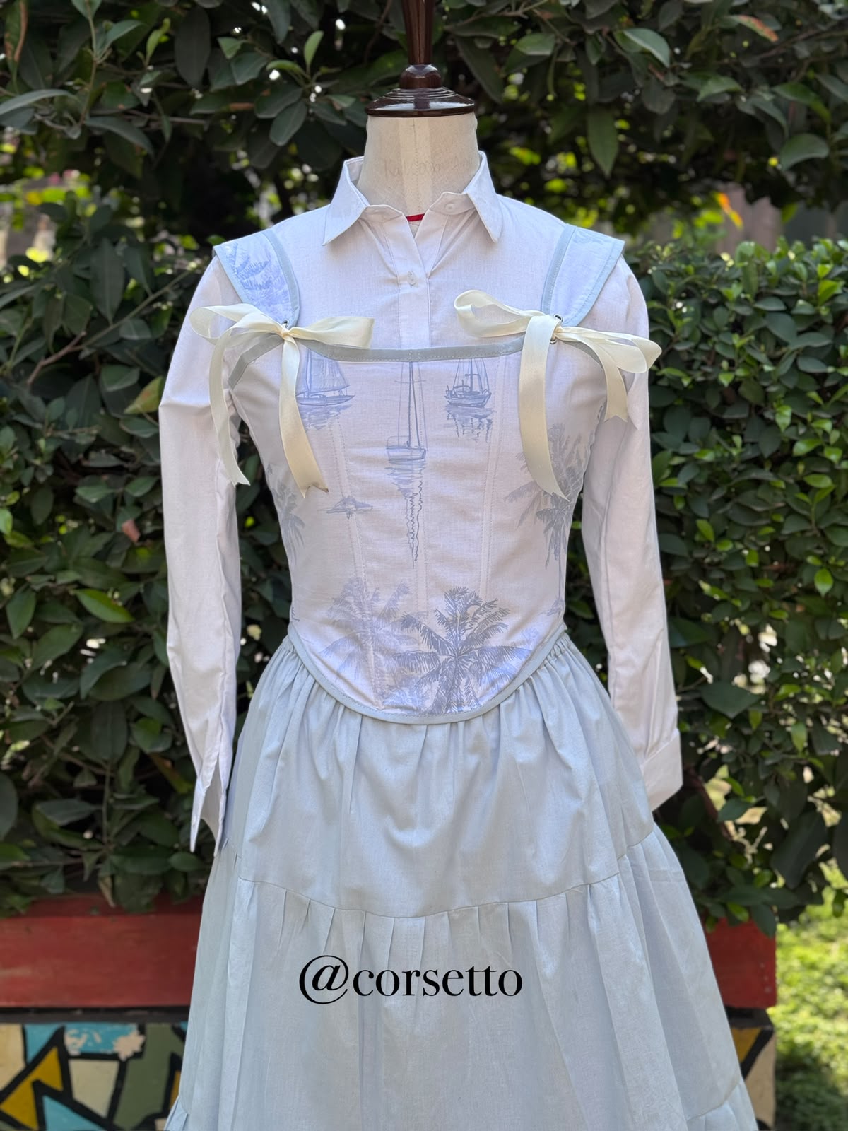 Sky Blue Corset 3-Piece Set
