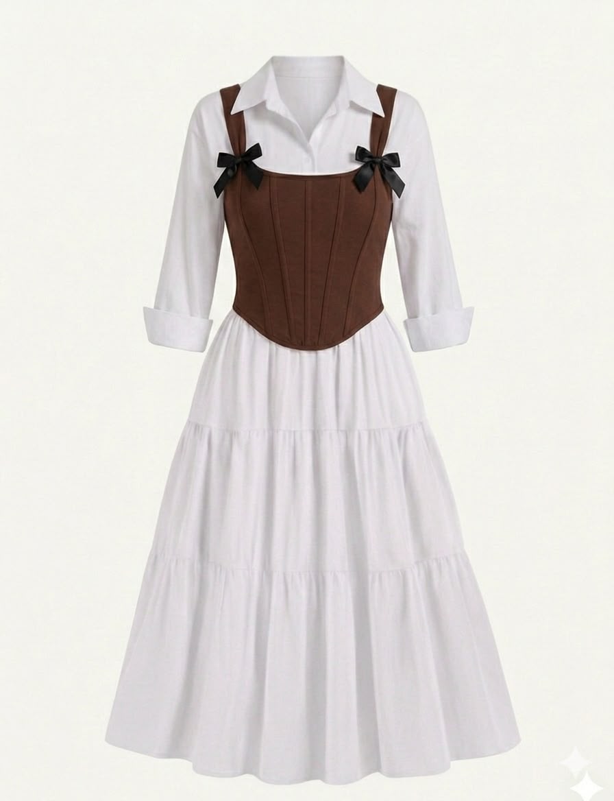 Mocha Bow Corset 3-Piece Set